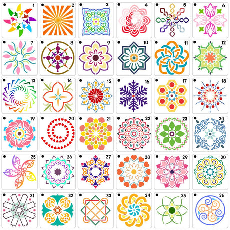 36 PCS Reusable Mandala Stencils for Painting Rocks Wood Canvas Fabric Glass Pottery Art Projects CH HAICHENG