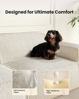 AMADA 142" Sectional Couch with L-Shape Chaise,Corduroy Cloud Couches with Deep Seats &High-Back,Upholstered Couches for Living Room Bedroom with Ottoman,No Assembly Required（4-seater&2 Ottoman，Beige） AMADA HOMEFURNISHING