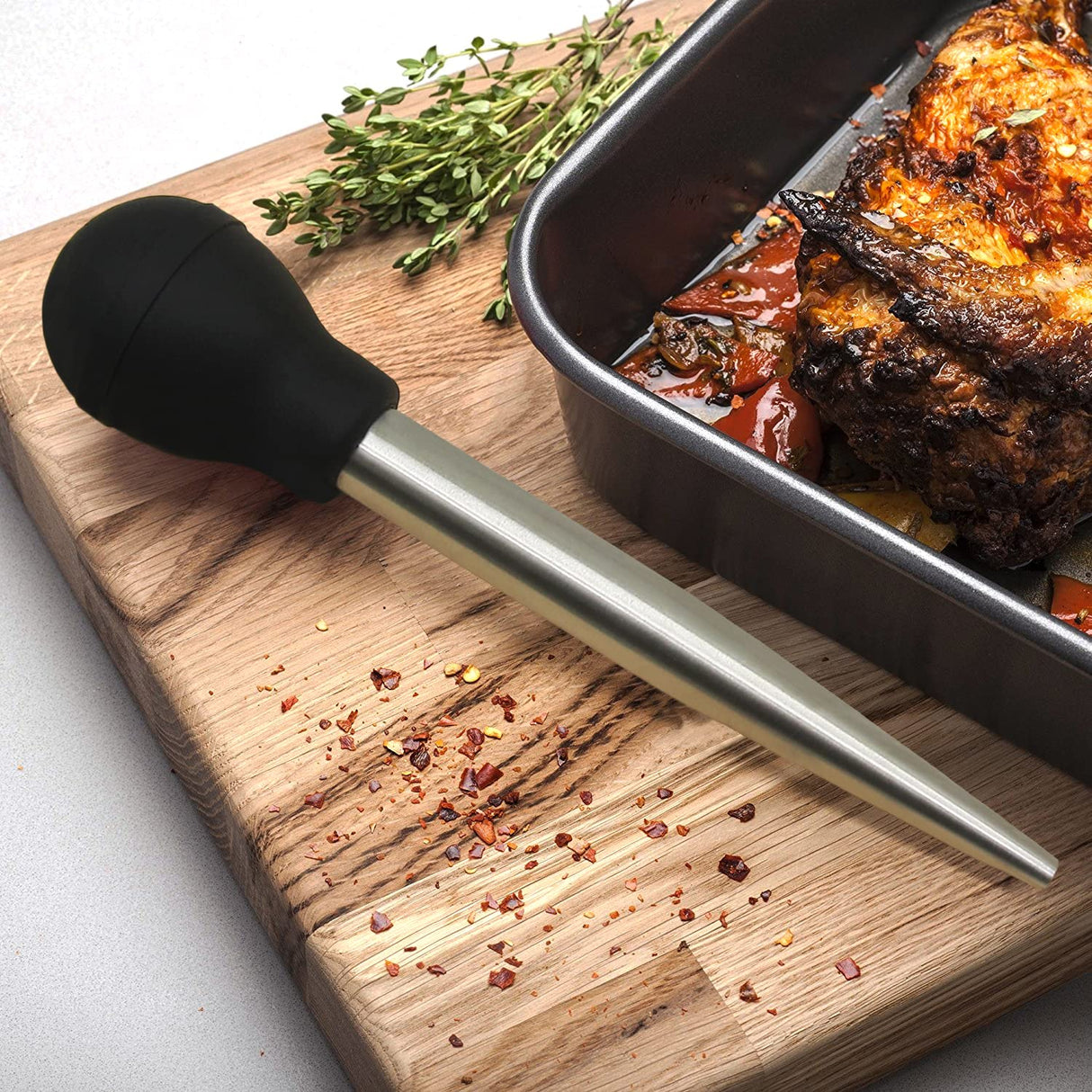 KAYCROWN Stainless Steel Turkey Baster Commercial Grade Quality Rubber Bulb Including 2 Marinade Injector Needles and Brush for Easy Clean Up KAYCROWN