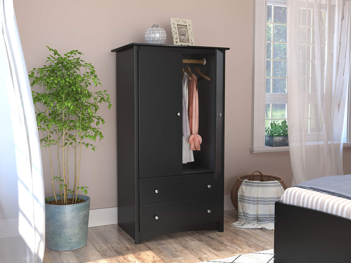 Prepac Sonoma Wardrobe Cabinet: Armoire Dresser for Bedroom with Adjustable Shelf. Features 2-Door Wardrobe Closet & 2 Drawers, Ideal Closet for Bedroom, 22"Dx31.5"Wx58.75"H, Black - BDC-3359-K Prepac