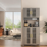 Pantry Kitchen Storage Cabinet, 71” Tall Pantry Cabinet with Rattan Door, Power Outlet, Large Freestanding Cupboard Wood Cabinet for Kitchen, Dining Room Generic