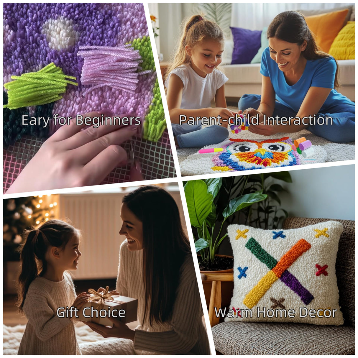 Latch Hook Pillow Kits for Adults Cute Baby Highland Cow DIY Pillow Cover Printed Pillowcase Crochet Hooking Yarns Handmade Cushion for Home Sofa Decoration 17x17inch(8) Generic