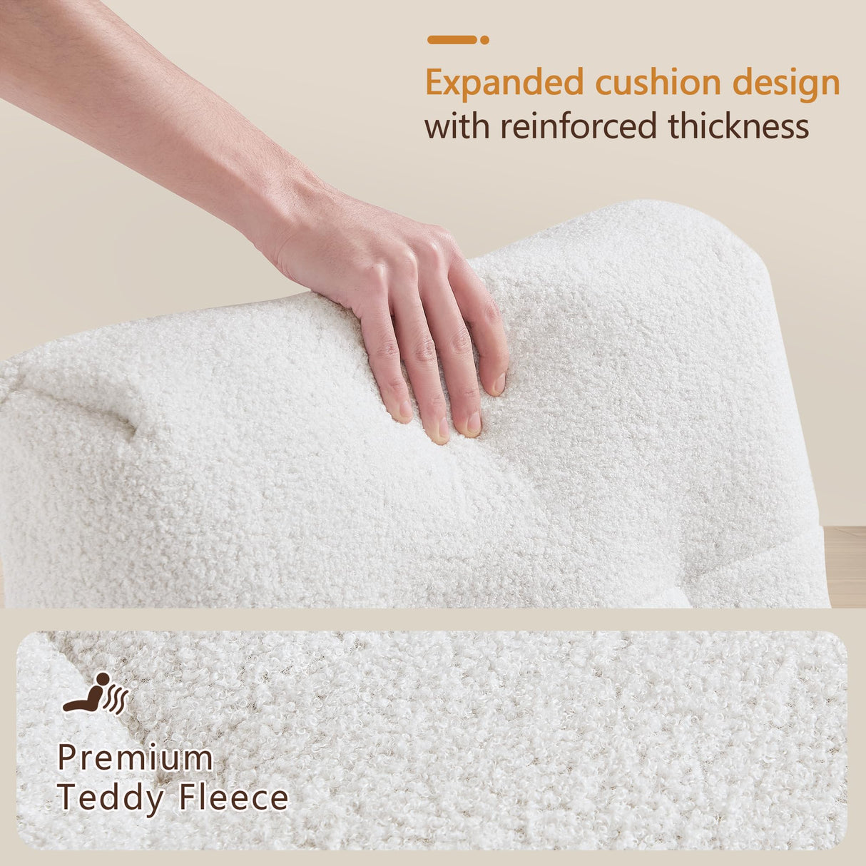 VECELO Wide Rocking Chair Nursery, Oversized Upholstered Glider with High Backrest and Padded Cushion, Teddy Fabric, Beige VECELO