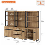 WAMPAT 3 PCS Modern 72" Tall Bookcase with 3 Drawers and Adjustable Shelves, Library Book Shelf with Storage Cabinet and Open Shelving, Wood Freestanding Bookshelves for Home Office, Living Room, Oak WAMPAT