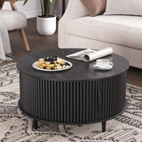 JOINICE,Round Coffee Table with Storage,Mid Century Modern Coffee Table with Sliding Cabinet Door,Coffee Table for Living Room,31.5" Small Center Table,Black JOINICE