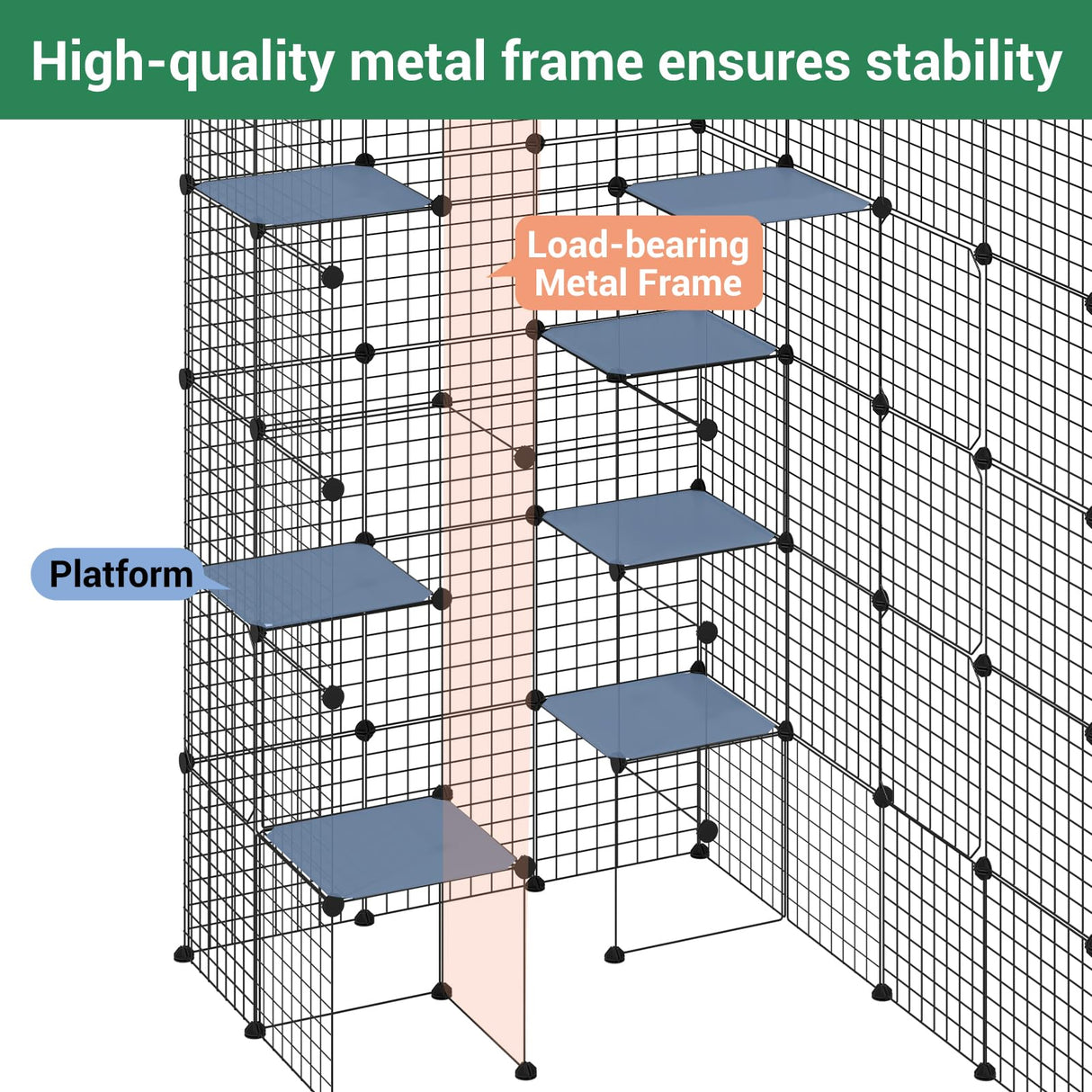 LotFun Large Cat Cage, 5-Tier DIY Catio Outdoor Cat Enclosure, Cat House with 5 Door 12 Jumping Platforms Hammock, Detachable Patio Cat Crate Ideal for 1-4 Cats LotFun