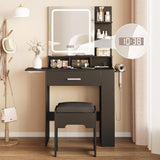 Vabches Makeup Vanity with Mirror and Lights, Small Vanity Desk with with Drawer Lots Storage, Vanity Set with Storage Drawer, Chair and Three Shelves, Black Vabches