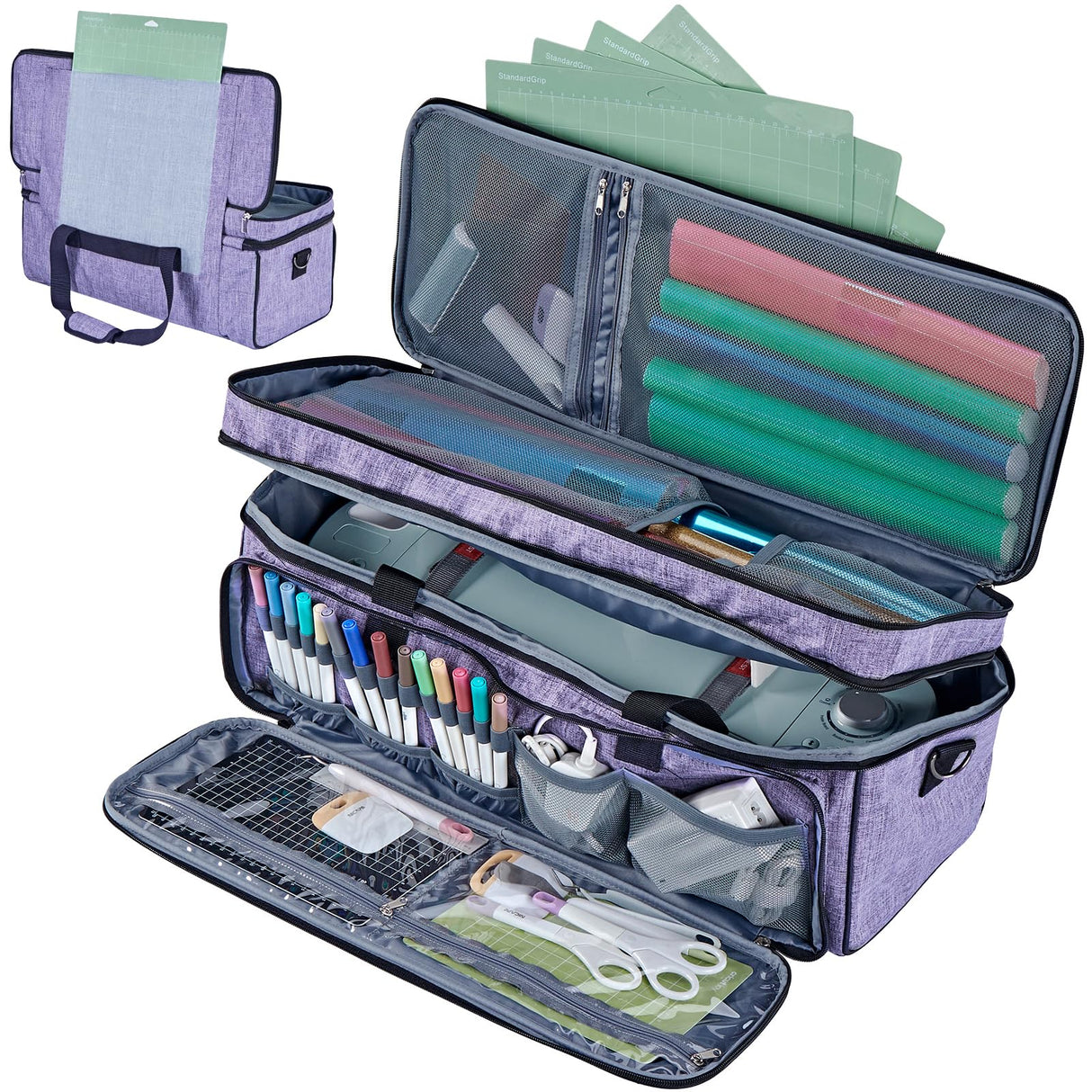 HOMEST Double Layer Carrying Case with Mat Pocket for Cricut Maker 3, Cricut Explore Air 2, Cricut Maker, Cricut Explore 3, Multi Front Pockets for Accessories and Supplies, Purple HOMEST