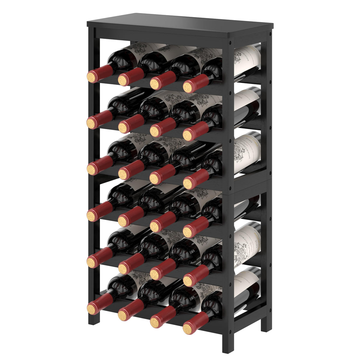 MOGELAFOO 6 Tier Bamboo Wine Rack Freestanding Floor, 24 Bottles Wine Storage Shelves with Table Top, Stackable Wine Display Rack for Kitchen, Bar, Dining Room, Black MOGELAFOO