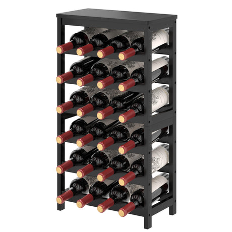 MOGELAFOO 6 Tier Bamboo Wine Rack Freestanding Floor, 24 Bottles Wine Storage Shelves with Table Top, Stackable Wine Display Rack for Kitchen, Bar, Dining Room, Black MOGELAFOO