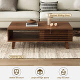 Furniway Mid Century Modern Coffee Table, Wood Coffee Table with Storage, Farmhouse Table for Living Room, Apartment, Walnut Furniway
