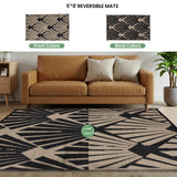 Reversible Outdoor Plastic Straw Rug 5x8 Ft, Waterproof Foldable Camping Mat with Uv Protection, Quick-Dry Plastic Straw Patio Carpet for Deck Rv Porch Backyard Black & Brown BUPPLEE