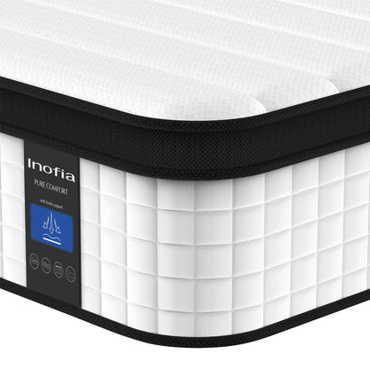 Inofia Full Mattress, 12 Inch Hybrid Innerspring Full Mattress Cool Bed with Breathable Soft Knitted Fabric Cover, 101 Nights Trial, Full Size