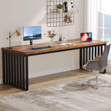 Tribesigns 78.74" Extra Long Computer Desk 2 Person Desk, Double Long Desk with Heavy Duty Metal Frame, Double Workstation Study Desk for Home Office, Brown (Without Chair) Tribesigns