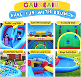 Causeair Inflatable Bounce House with Double Slide,Dolphin Styling,Splashing Pool,Double Water Cannon,Climbing Wall,Heavy Duty GFCI Blower,Inflatable Water Park Slide for Kids Backyard Summer causeair