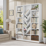 Nosepen 71" White Bookshelf, 6-Tier Floor Standing Bookcase with 13 Square Storage, Tall Bookshelf with Adjustable Shelves, Modern Tree Style Display Organizer for Office, Living Room, Library, White Nosepen