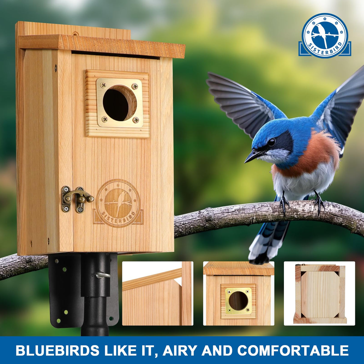 SISTERBIRD 2 Pack Bird Houses for Outside Clearance with Copper Guard, Cedar Bird House Outdoor, Bluebird Finch Swallow Wren Chickadee Assembly Required SISTERBIRD