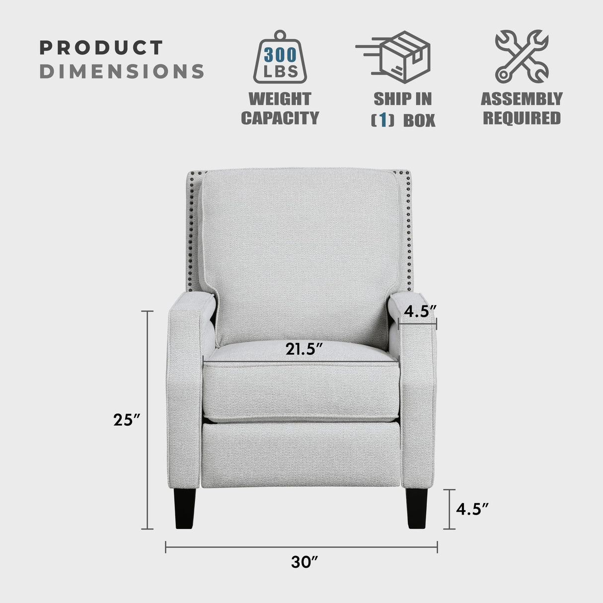 Lexicon Push Back Recliner Chair, Reclining Sofa Armchair, Modern Recliner Sofa Chair with Footrest, Chenille Fabric Recliner Arm Chair, Single Sofa Accent Chair for Living Room/Office/Apartment, Grey Lexicon