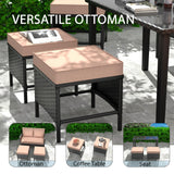 HLNPTN 7 Pieces Patio Conversation Set, Outdoor Furniture Sectional with Throw Pillows and Anti-Slip Cushions, PE Rattan Sofa Set with Dining Table & Ottomans, Khaki HLNPTN