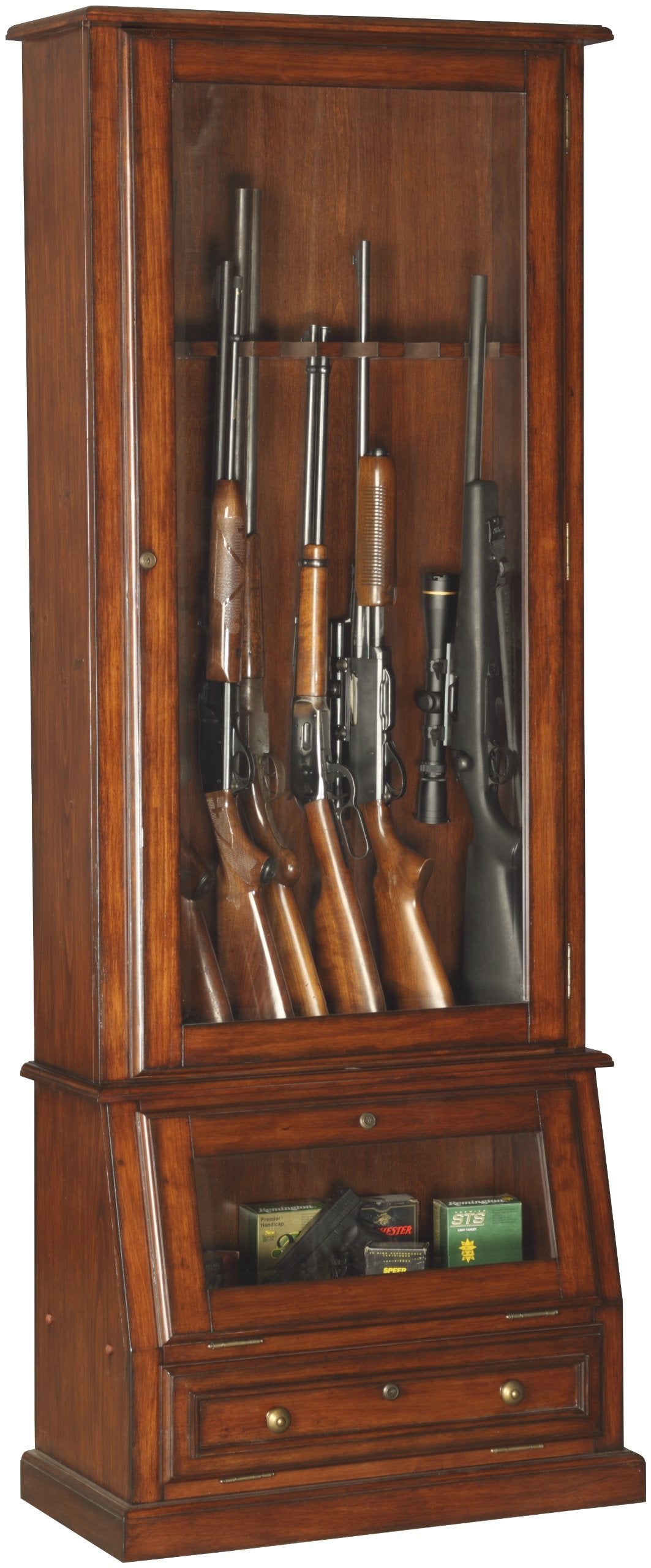 American Furniture Classics 12-Gun Cabinet with Slanted Display Base, Brown Cherry - WoodArtSupply