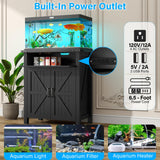 kepptory 20 Gallon Fish Tank Stand with Power Outlets, Farmhouse Decorative Aquarium Stand Furniture with Adjustable Shelves, 10-20 Gallon Reptile Turtle Tank Stand with Cabinet Storage (Black, 20GL) kepptory