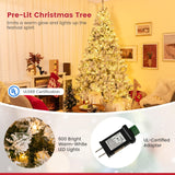 Goplus 3-Minute-Setup Pre-Lit Snow Flocked Christmas Tree, 8ft Artificial Hinged Xmas Tree with 600 Warm-White LED Lights, 1370 Branch Tips, Upgraded Metal Stand, for Office Home Holiday Decor Goplus