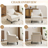 Bezseller Modern Accent Chair, Upholstered Reading Armchair with Wood Legs, Mid-Century Leisure Comfy Single Sofa Chair for Living Room, Bedroom, Home, Office, Beige Bezseller