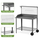 Outdoor Metal Potting Bench with Wheels, Heavy Duty Garden Workbench Table with Storage Shelf (Dark Gray, 52.8"x36.6") DDK