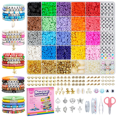 LZOUOWO 5300 Clay Beads Bracelet Making Aesthetic Kit, Polymer Heishi Preppy Letter Beads for Friendship Bracelet, Pearl Disc Beads Charms for Jewelry Making, DIY Creative Gift for Girls 8-12 Teens