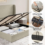 Jocisland King Size Bed Frame with Lift Storage Bed Linen Platform Bed with Wingback Headboard/Hydraulic Storage/No Box Spring Needed/Wood Slats Support/Khaki Jocisland