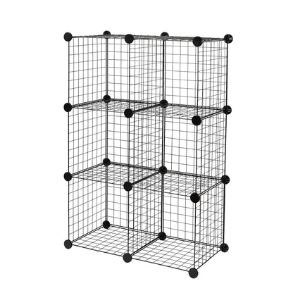 Amazon Basics 6-Cube Wire Grid Stackable Storage Shelves, 12 x 12-Inches, Black, 12.6"D x 26"W x 38"H