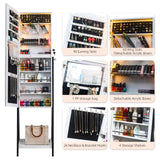 Bonnlo Jewelry Cabinet Full-Length Mirror, Lockable Jewelry Armoire with LED Light, Freestanding Jewelry Box, Large Capacity Organizer with Cosmetic Storage Shelves Bonnlo