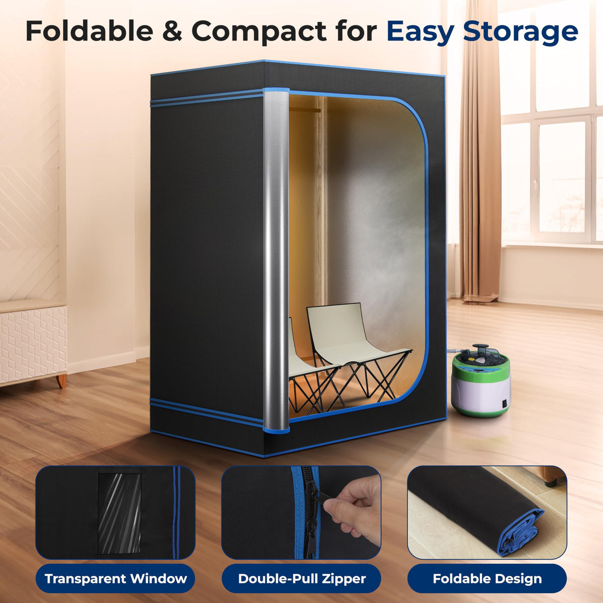 SereneLife Portable Sauna for Home, 2 Person Steam Sauna Tent with 4L Steamer, 2 Folding Sauna Chairs, Remote Control In-Home Spa, 71"x47" - inches (Black) SereneLife