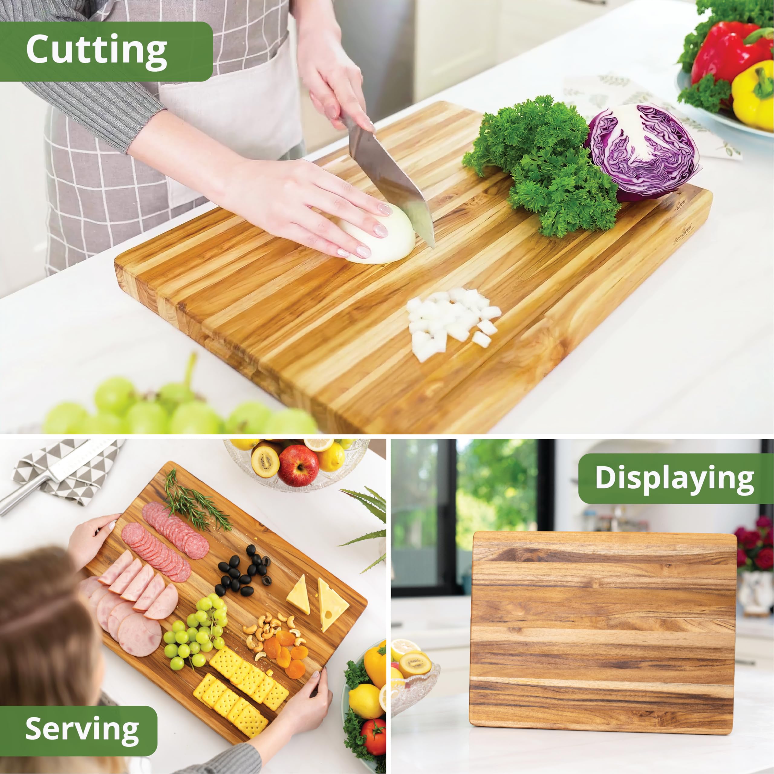 BEEFURNI Teak Wood Cutting Board with Hand Grip - Thumbnail 2