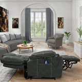 PUG258Y Power Lift Recliner for Seniors: 9988 High Density Foam Lift Chair With Heat and Massage, Reclining To 180, 2 Pockets Cup Holders, 2 Remote Controls, Dual OKIN Motors - Breathable Leather Gray PUG258Y