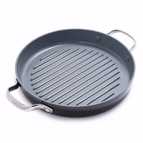 GreenPan Valencia Pro Hard Anodized Healthy Ceramic Nonstick 11" Grill Pan, PFAS-Free, Induction, Dishwasher Safe, Oven Safe, Gray GreenPan