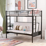 Twin Over Futon Metal Bunk Bed, Twin Over Full Bunk Bed, Convertible Bottom Bed for Kids Boys Girl Adults Teens Dorm, Black Bellemave