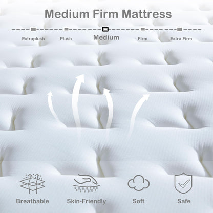 Lynnbery Queen Mattress, 14 Inch Queen Size Hybrid Mattress with Memory Foam and Individual Pocket Spring for Motion Isolation, Pressure Relief, Medium Firm Mattress in a Box, 60"*80"*14"