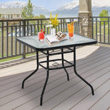 RROCOSIA 32 Inch Outdoor Bistro Table, Square Patio Table Tempered Glass Bistro Dining Set with Umbrella Hole for Garden, Balcony, Yard, Bars & Restaurant RROCOSIA