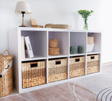 CHI AN HOME 13x13 Storage Cube Bins, Wicker Storage Basket for Cube Shelf, Natural Foldable Cube Storage Bin, Cube Storage Baskets, Large Woven Baskets, Square Wicker Baskets for Organizing Set of 4 Chi An Home