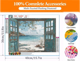 DAZZLEDOTS Diamond Art Kits for Adults, Window Beach Diamond Painting 5D Seaside Diamond Art Kits for Beginners DIY Full Drill Paint by Diamonds Dot Ocean Gem Art for Home Wall Decor 16 x 12 Inch DAZZLEDOTS
