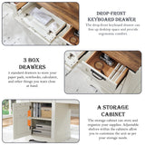 RedLemon 60" Farmhouse Executive Desk with Drawers, Wood Home Office Desk w/Charging Station, Keyboard tray, File Drawer, Storage Cabinet, Rustic Computer Writing Desk (Antique White) RedLemon