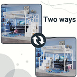 Duxelifin Queen Size Loft Bed with Staircase, Metal Loft Beds with Storage Shelves & Wardrobe, High Lofted Bed Frame, Loft Tall Bed for Boys Girls and Teens, No Box Spring Needed (White) Duxelifin