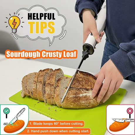 ENERTWIST Cordless Rechargeable Electric Knife 1S Quick Start One-Hand Operation with 4 Stainless Steel Blades and Safety Lock Button, Carving Bread, Meats, Turkey, Crafting Foam ENERTWIST