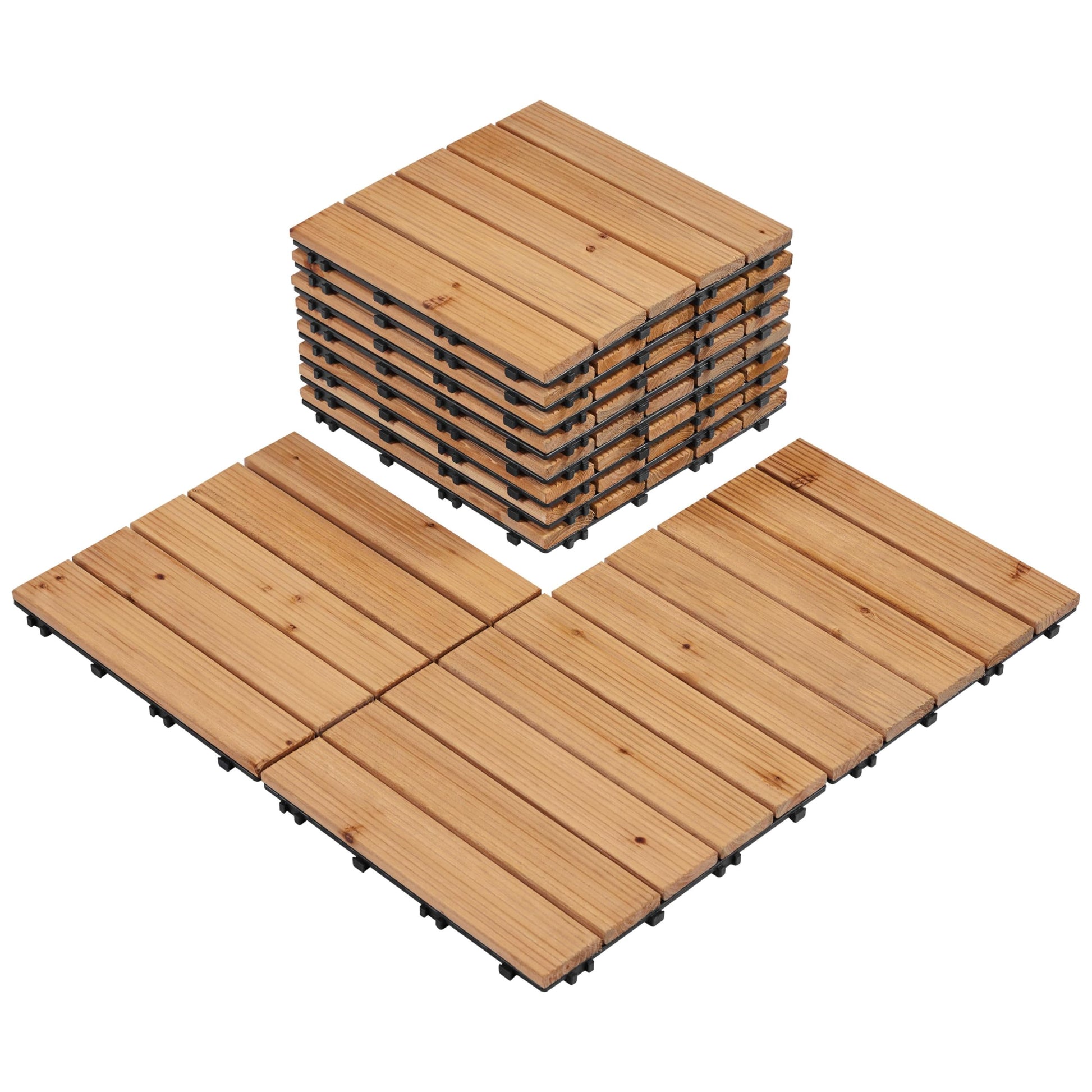 Topeakmart 12 x 12in Patio Tiles Wood Floor Deck Tiles Interlocking Wooden Composite Decking Floor Tiles Outdoor for Garage Patio Garden Deck Poolside Natural Wood 11PCS - WoodArtSupply