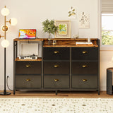 IRONCK Dresser with Power Outlets and LED Lights, 8 PU Leather Drawers Dresser with Charging Station, Wide Chests of Drawers for Closet, Bedroom, Hallway, Vintage Brown Black IRONCK