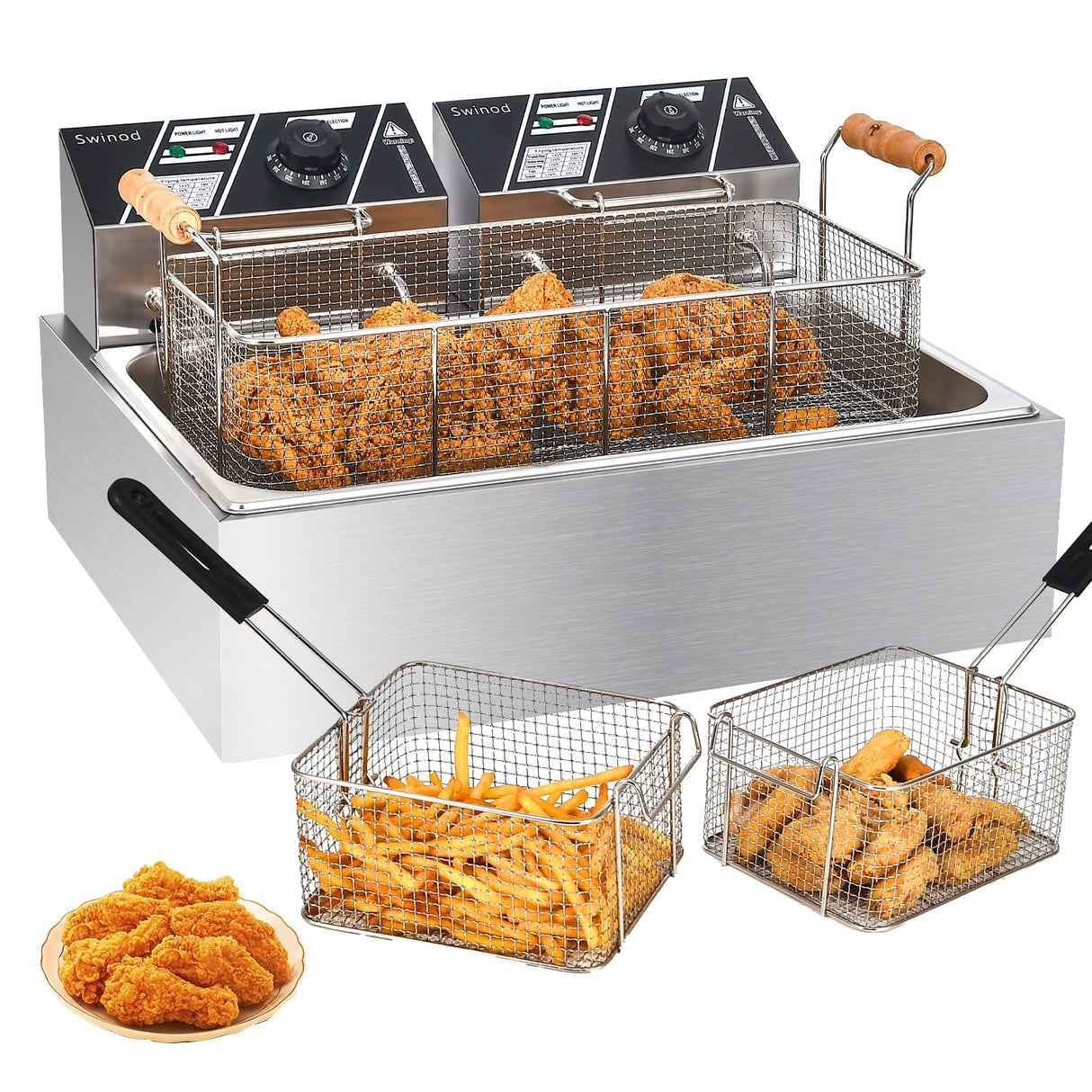 Commercial Deep Fryer with Basket for Restaurant or Home Use, Detachable Large Capacity Stainless Steel Countertop Electric Oil Fryer with Temperature Control Swinod