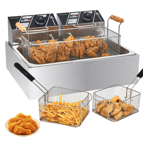 Commercial Deep Fryer with Basket for Restaurant or Home Use, Detachable Large Capacity Stainless Steel Countertop Electric Oil Fryer with Temperature Control Swinod