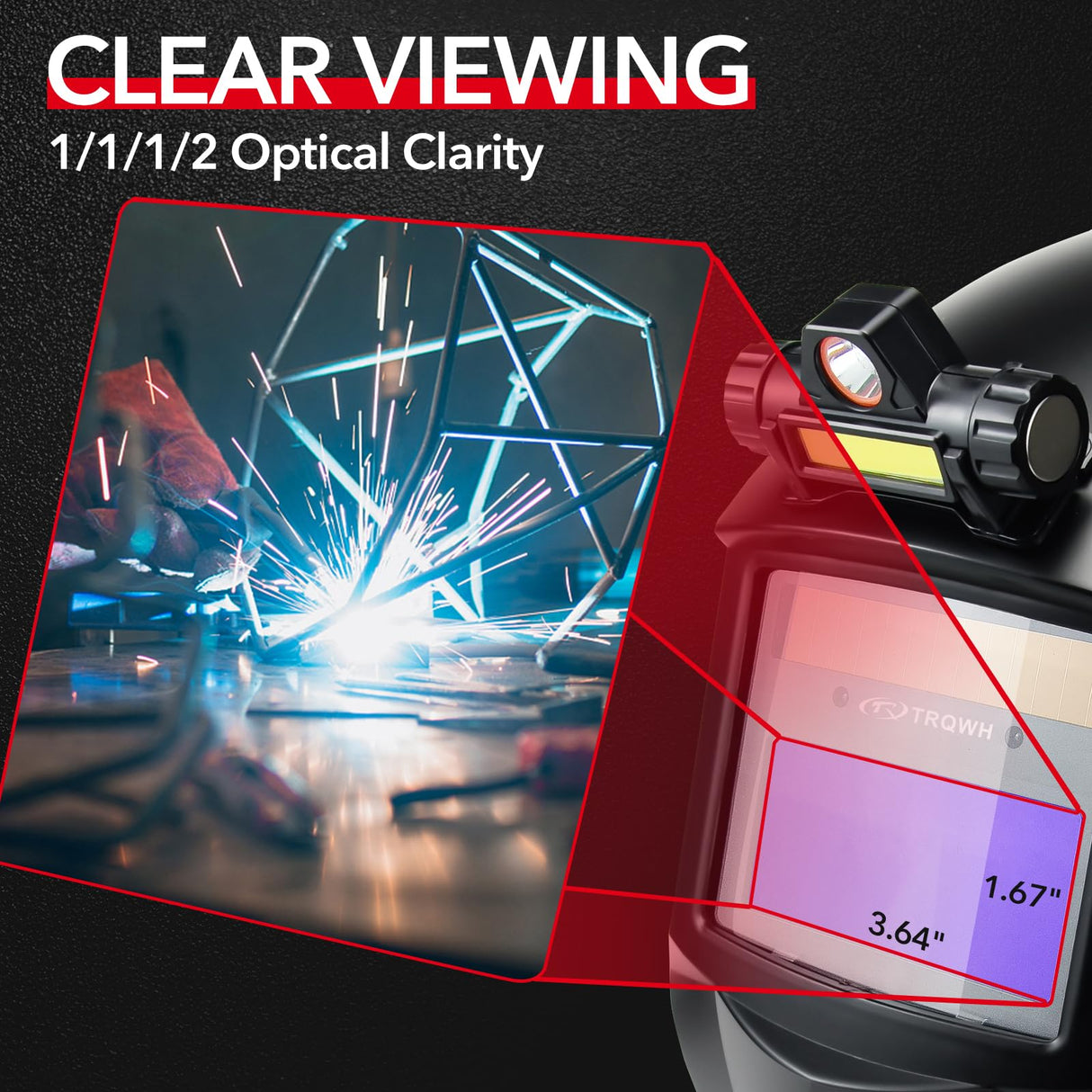 TRQWH Welding Hood Auto Darkening Welding Helmet with Light True Color 1/1/1/2 Top Optical Clarity Wide Shade 9-13 Welding Mask with Grinding Weld Helmet (KTS-JS01) TRQWH