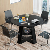 43.3in-59in Extendable Round Conference Table for 4-6 People,Wooden Oval Meeting Room Table with Removable Leaves,Space Saving,Office Table with Storage Shelf for for Office Conference Room Mxtxmy